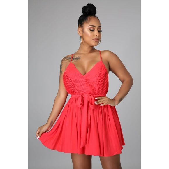 Scarlet Pleated Satin Romper - Picture 6 of 11